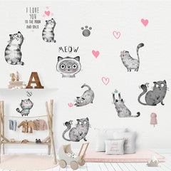 MAIYU cartoon cats wall decals featuring nine kittens and butterflies for playful rooms.