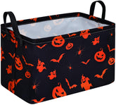 MAIZMZ Halloween Pumpkin Ghost basket front view highlights durable linen-cotton fabric for toy storage