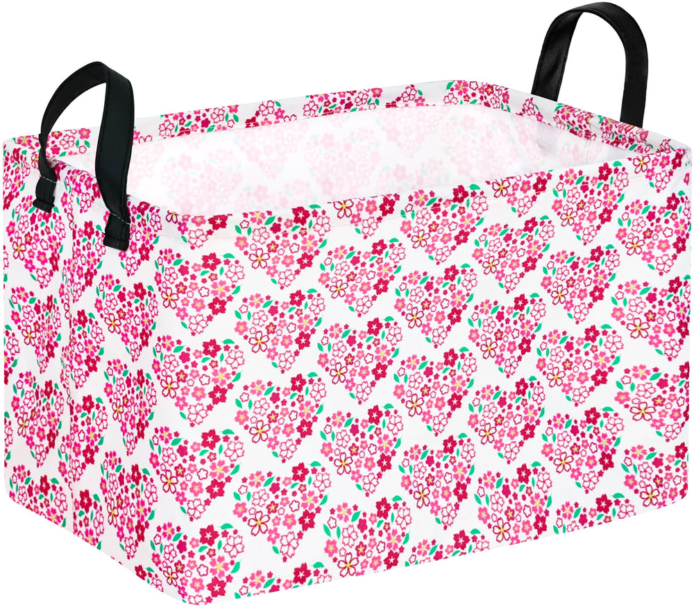 MAIZMZ heart print laundry basket brightens a kid's room while organizing toys