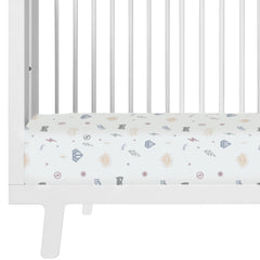 Makemake Organics Mighty Heros crib sheet folded, showcasing soft organic cotton