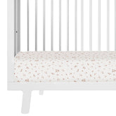 Makemake Organics Bloom fitted crib sheet front view shows gentle organic cotton for baby comfort.