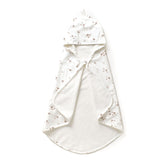 MakeMake Organics hooded towel with bunny ears—soft organic cotton for sensitive skin.