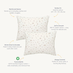 Makemake Organics pillowcase closeup reveals sateen fabric for soft, breathable comfort