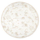 MakeMake Organics safari round play mat front view showing plush organic cotton for gentle tummy time
