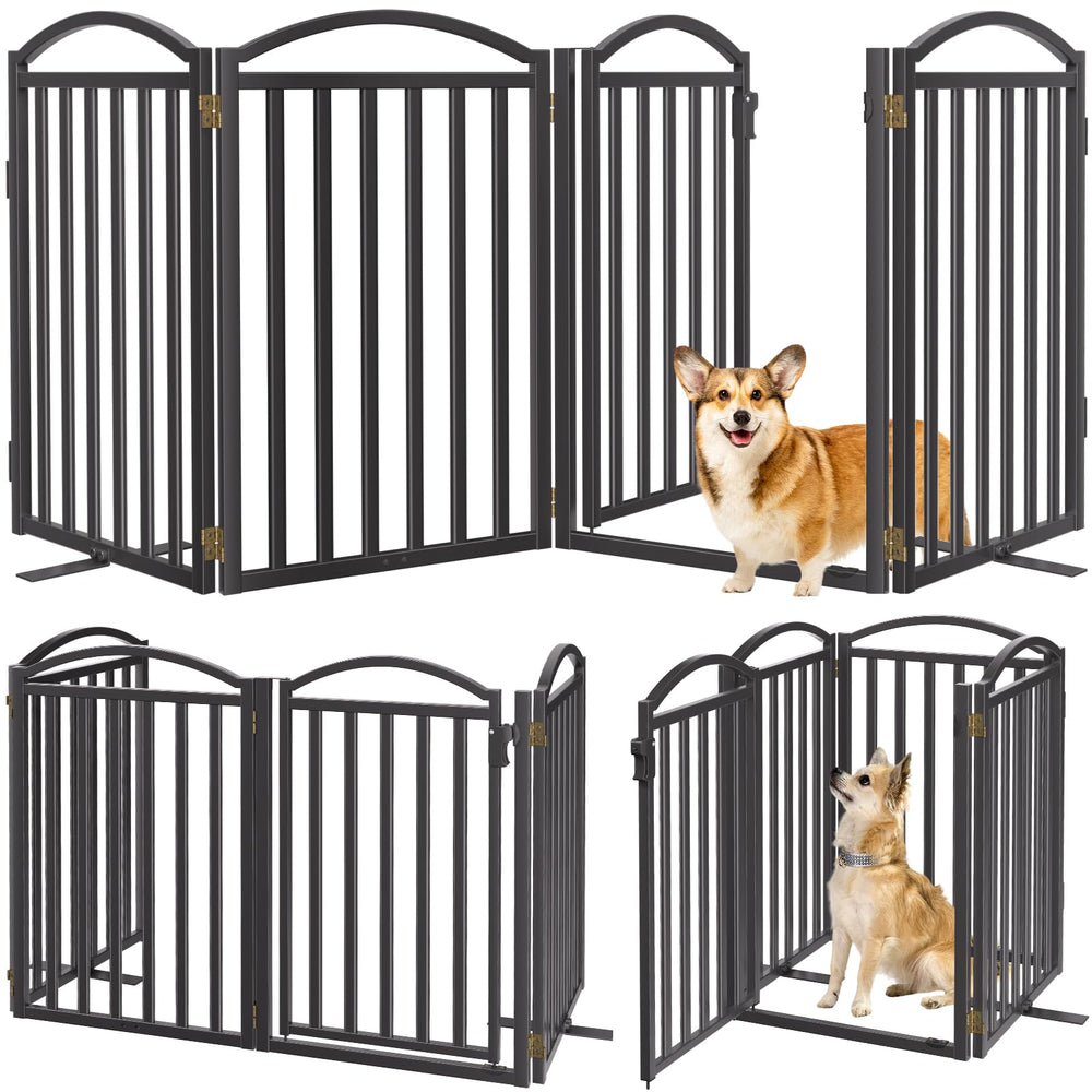 Malier freestanding dog gate front view highlights sturdy metal construction for durable indoor outdoor use