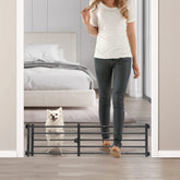Malier indoor dog gate with door close-up highlights sturdy metal build for safe doorways.