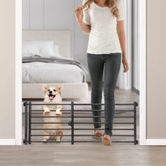 Malier indoor dog gate with door wide opening, sturdy metal construction for doorways.