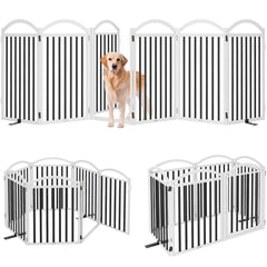 Malier metal freestanding dog gate with door in open configuration for safe stair access control.