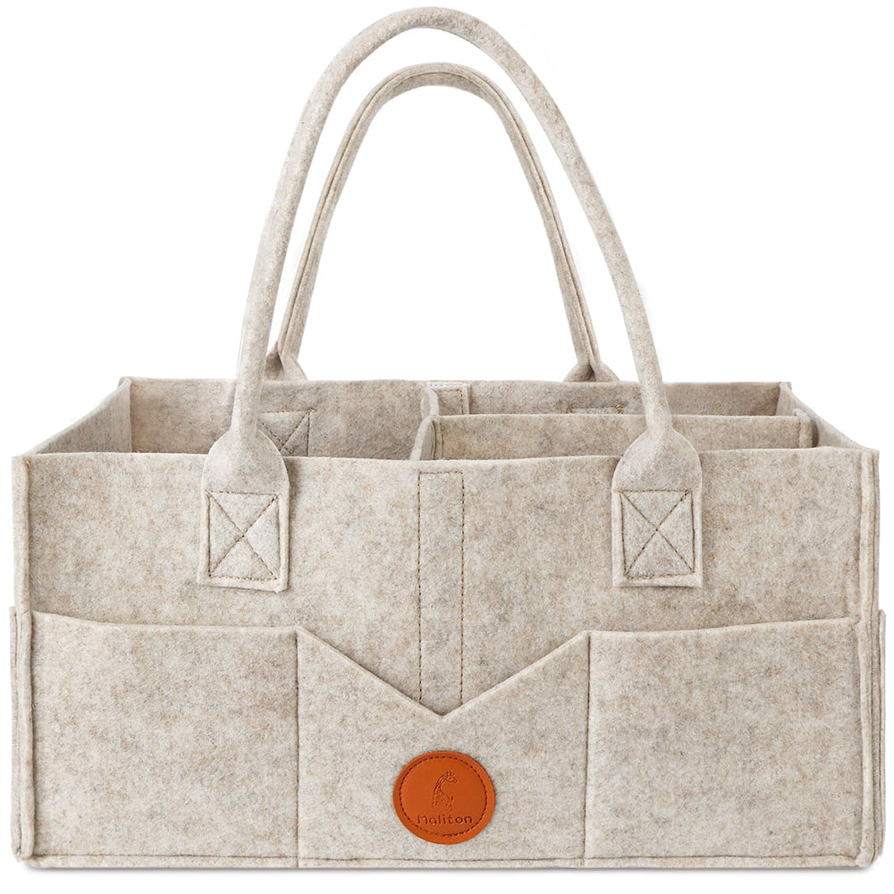 Maliton baby diaper caddy organizer closeup shows soft felt texture for baby-safe storage