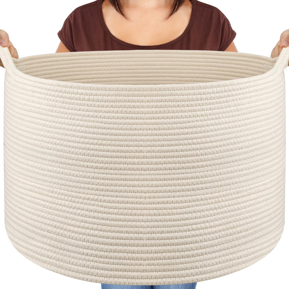 Maliton blanket basket top view showing roomy storage for blankets and pillows
