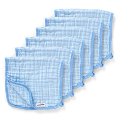 Maliton burp cloths pack6 blue front view shows soft six-layer cotton for gentle cleanup.