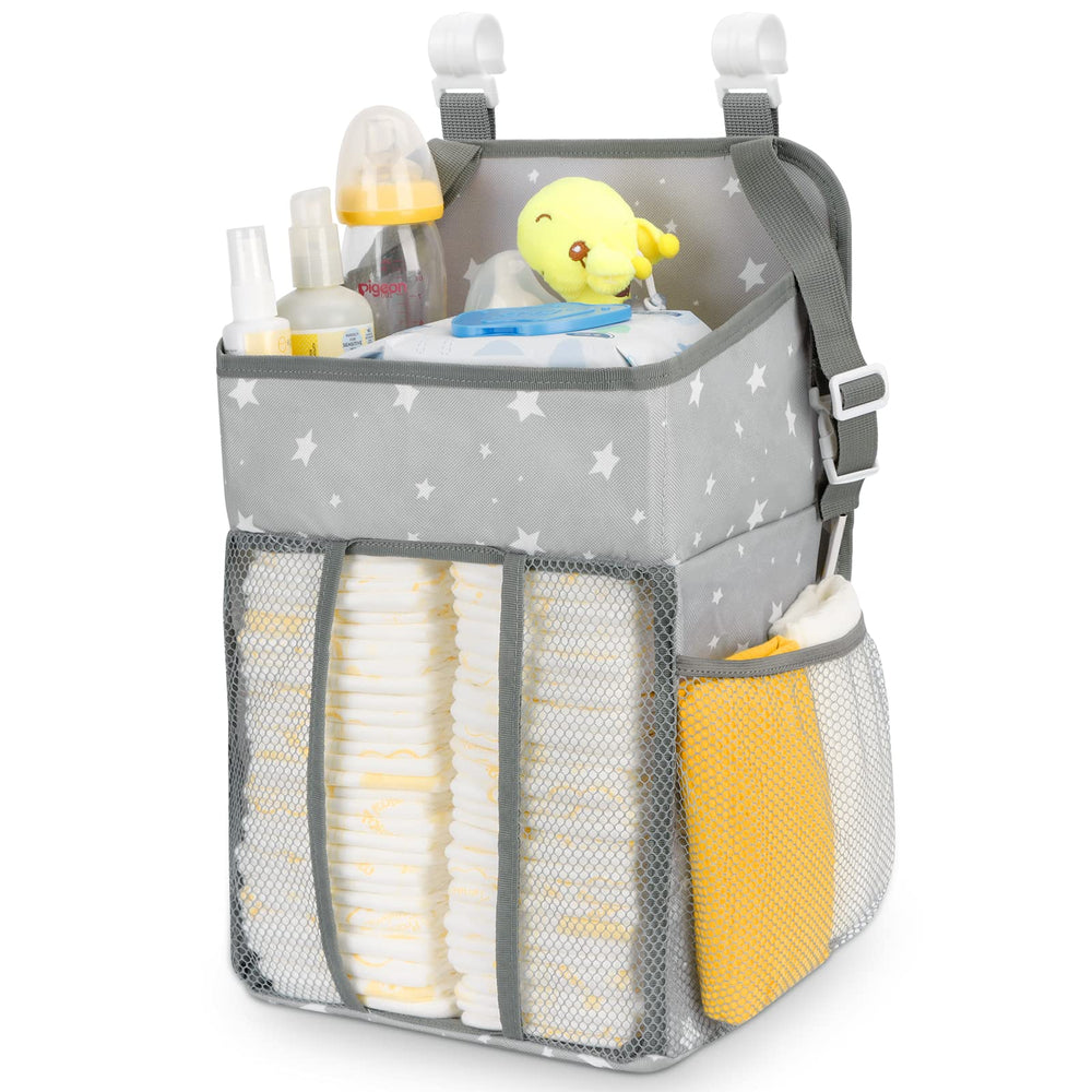 Maliton diaper organizer on star edition with hanging-strap setup for quick access to essentials