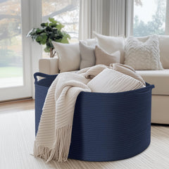 Maliton cotton rope basket close-up shows sturdy handles for easy transport.