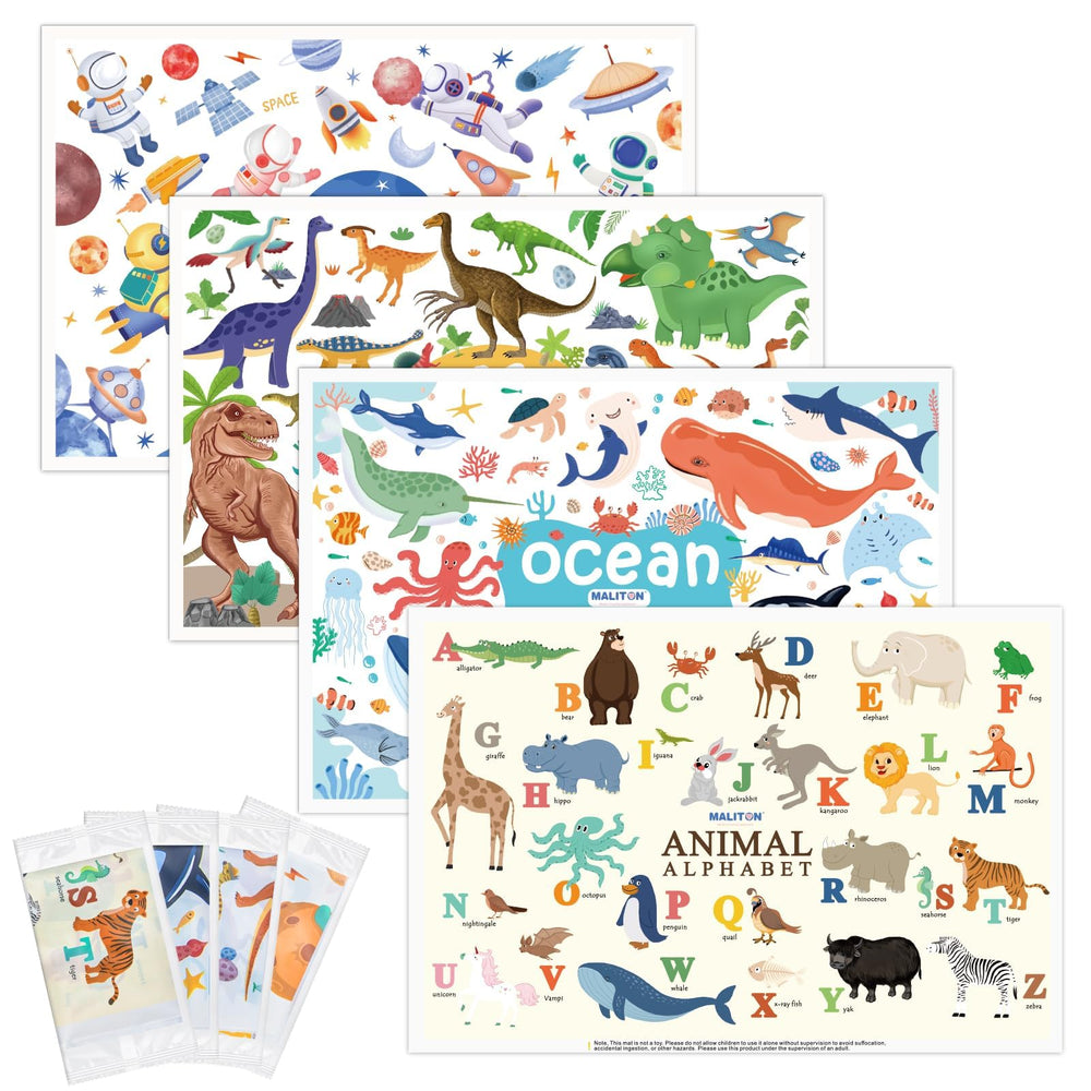 Maliton animals design placemat provides a playful surface that protects tables during meals
