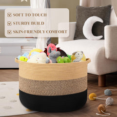 Maliton large woven basket with reinforced handles for easy moving between rooms.