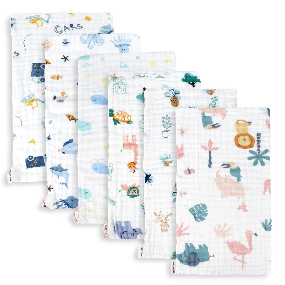 Maliton Muslin Burp Cloths pack6 front view shows soft cotton texture for gentle care.