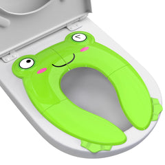 Maliton portable potty seat green frog folded for compact travel and easy storage.