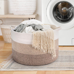 Maliton woven cotton rope basket suitable for laundry and toy storage.