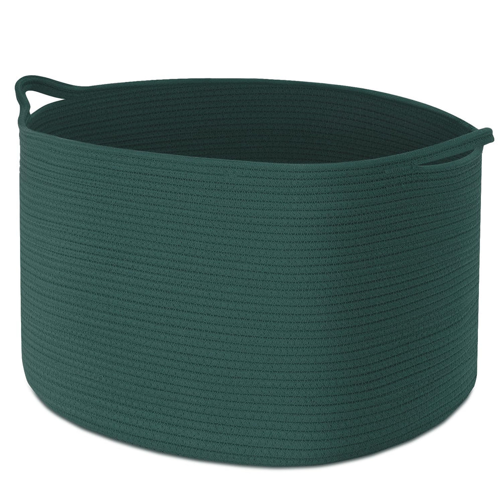 Maliton woven rope basket with blankets neatly organized for living room storage.