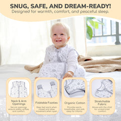 Mama Cheetah sleep sack showing adjustable foot openings for growing feet