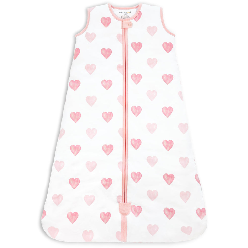 Mama Cheetah sleep sack close-up fabric highlighting 2.5 TOG warmth with breathable organic cotton.