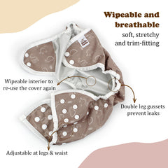 Mama Koala diaper cover Simply Neautrals double-gusset prevents leaks during messy changes