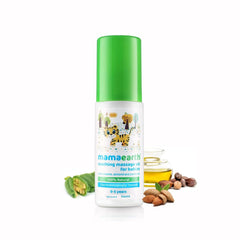 Mamaearth soothing massage oil used in a baby massage routine.