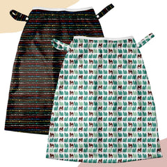 Mama Koala pail liner opening extended shows adjustable fit for standard diaper pails.