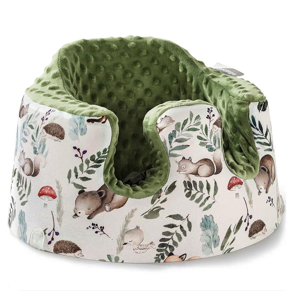 Mamamatepe seat cover front view demonstrates Bumbo-Nuby compatibility for smoother seating.