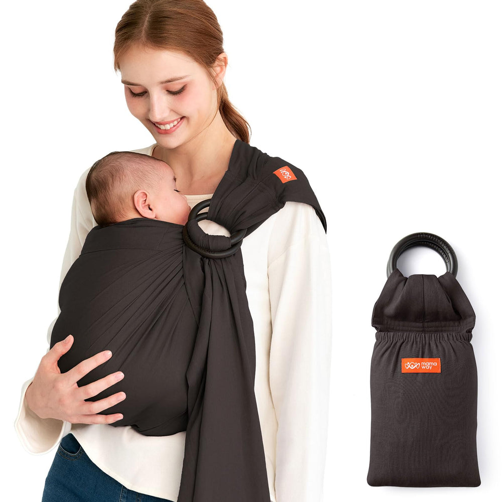 Mamaway Baby Ring Sling Charcoal close-up shows soft fabric for cozy newborn snuggles