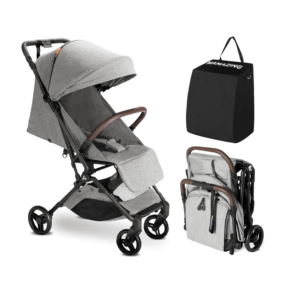 MAMAZING lightweight travel stroller with compact fold for easy car trunk storage and on-the-go travel.