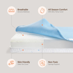 MAMAZING Mini Crib Mattress cover closeup emphasizes soft, machine-washable outer layer