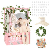 MAMBAKOTR baby shower gift basket with a personalized wooden crate for stylish gifting.