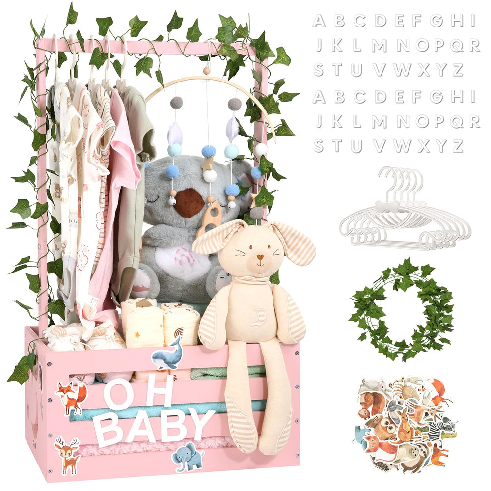 MAMBAKOTR large baby basket wooden crate ideal for gifting at baby showers.