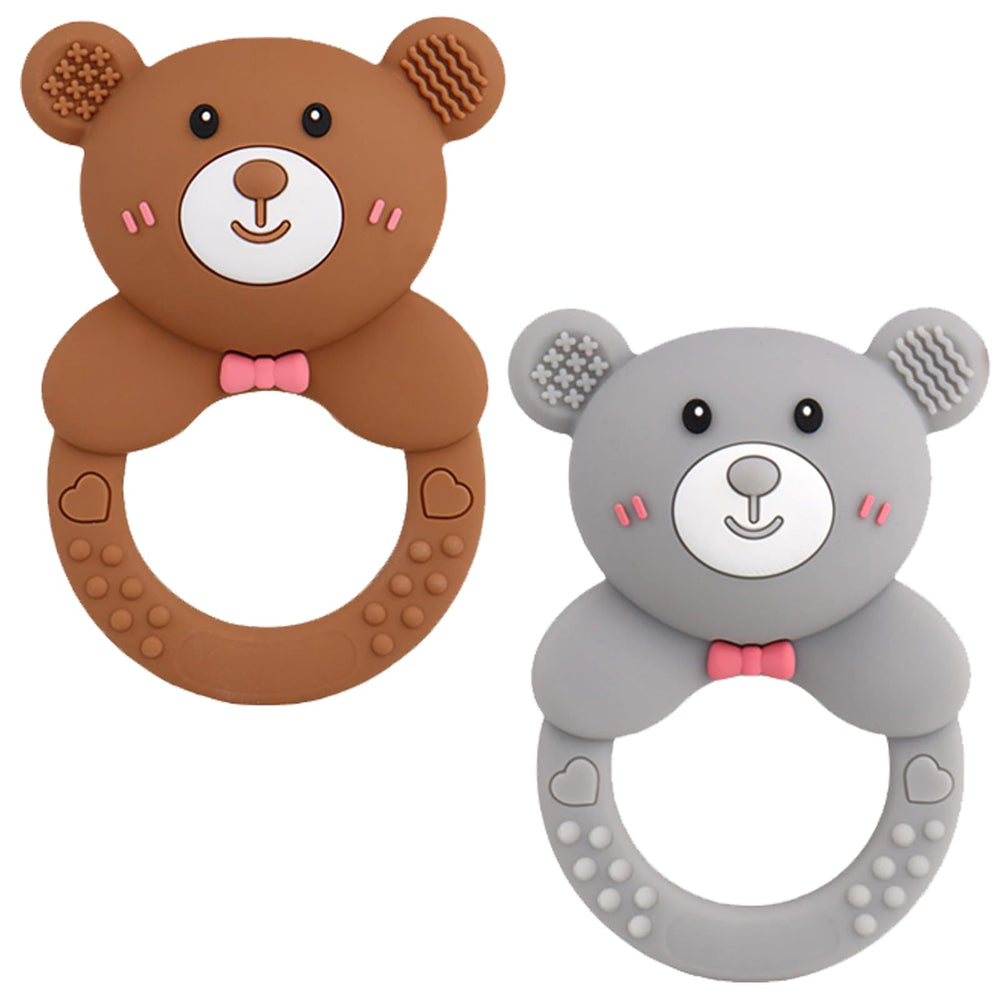 Mamigeor Baby Bear teething ring blue face provides gentle gum relief