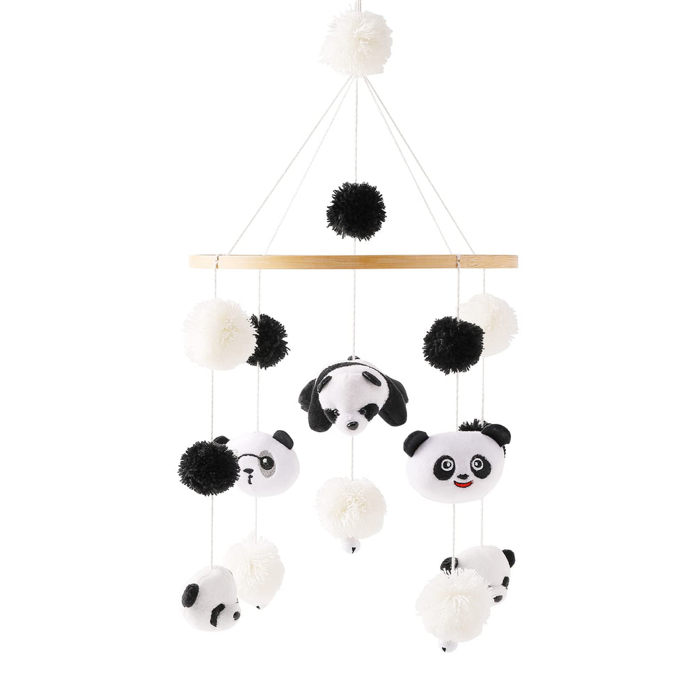 Mamimami Home Panda Mobile wooden hoop closeup with cotton panda art for calm visual engagement