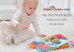 MAMMA Kiddie baby soft activity book pages closeup shows high-contrast visuals for early learning.