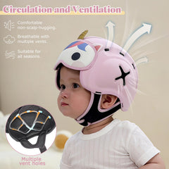 MAMBOBABY Guard Unicorn helmet back view with double safety peaks for extra forehead protection.