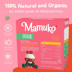 Mamuko organic porridge cooking in a pot illustrates fast, wholesome meal prep for busy mornings.