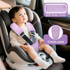 Man Fai Sky car seat straps pads purple on-seat demo shows comfort for babies.