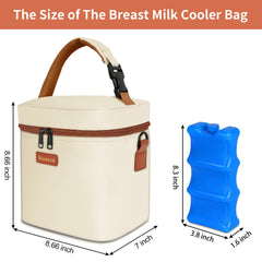 Mancro breast milk cooler beige interior with bottles organized for daycare