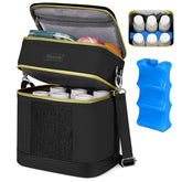 Mancro breastmilk cooler bag open top shows dual compartments for bottles and snacks