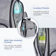 Mancro diaper bag backpack insulated pockets grey keeps bottles warm or cool on the go