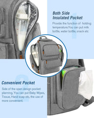 Mancro diaper bag insulated bottle pockets keep drinks ready.
