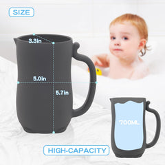 Mandoo bath rinse cup water pour demonstrates controlled rinsing