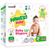 MANEKI baby diapers size 4 front view showing ultra-thin protection for day and night.