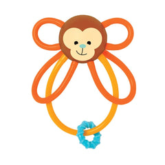 Manhattan Toy Winkel Monkey rattle closeup highlighting colorful tubes for sensory play.