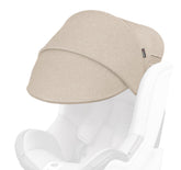 Manito sun shade extender beige attached to a car seat offers shade and UV protection.