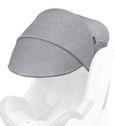 Manito Sun Shade Extender on a car seat showing secure headrest attachment for UV protection