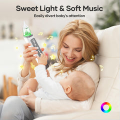 Manotears nasal aspirator with music and lights engaging baby during cleaning